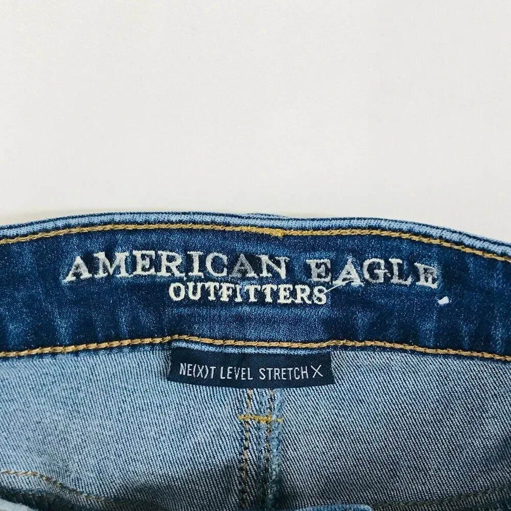American Eagle Women's 0 Denim Shorts Blue Side Stripe Hi-Rise Shortie CE14